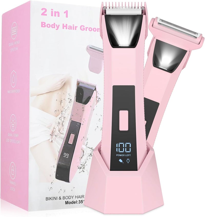 Bomic 2-in-1 Bikini Trimmer for Women - Electric Razor & Pubic Hair Shaver with LED Light & Display, IPX7 Waterproof, USB-C Fast Charge, Travel Lock, Ceramic Blades for Body/Underarm/Leg, Painless Grooming - Image 1